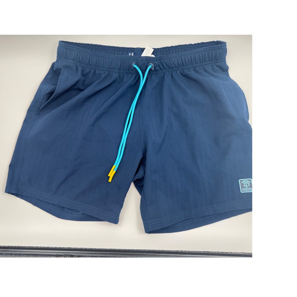 Broken Threads Mens Navy Blue Herringbone Mesh Lined Swim Trunks Shorts Size L